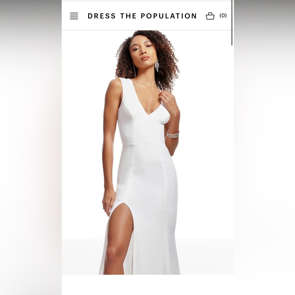 Dress the Population Cream V-Neck Maxi Dress NWT